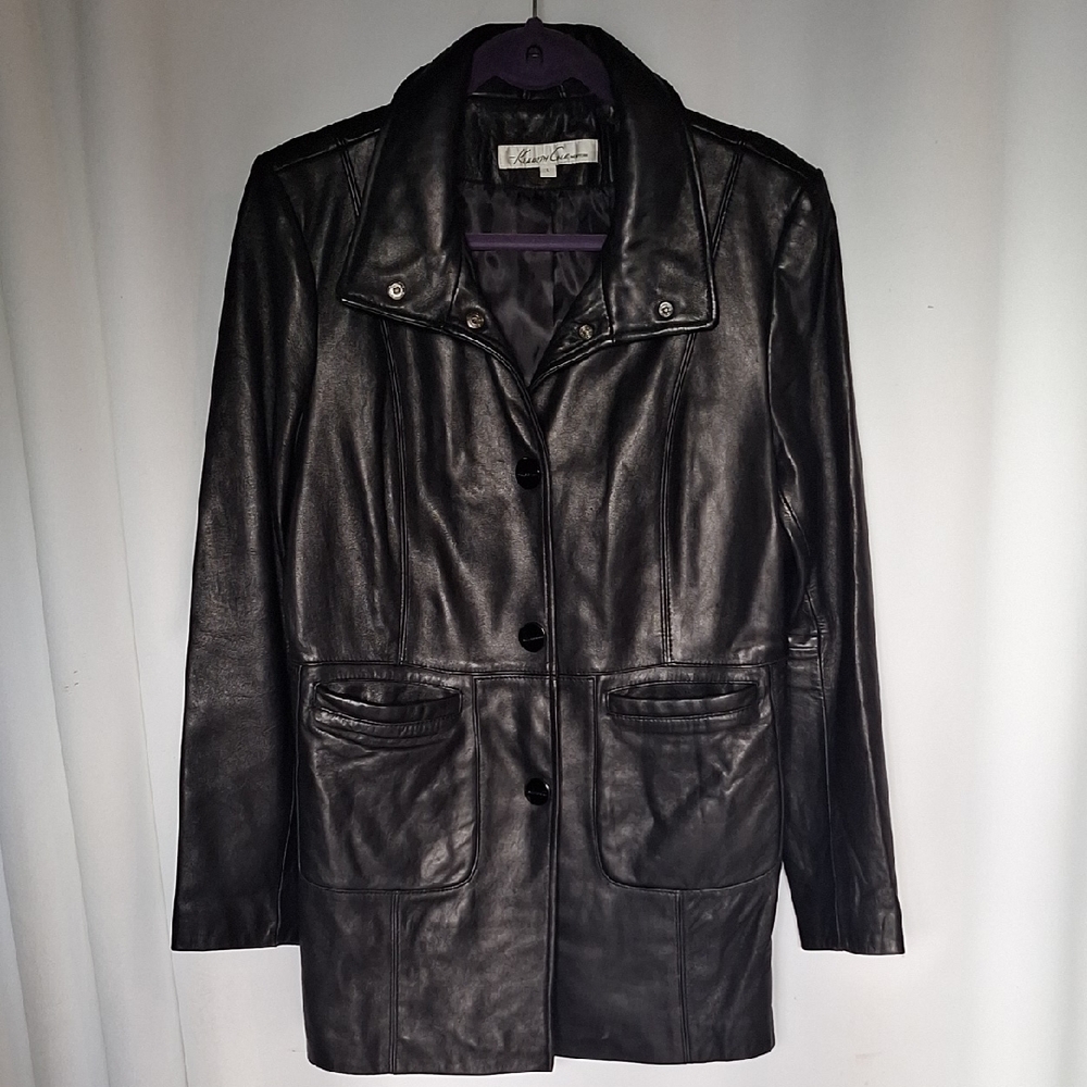 Kenneth Cole Black Leather Women's Jacket Coat Size L